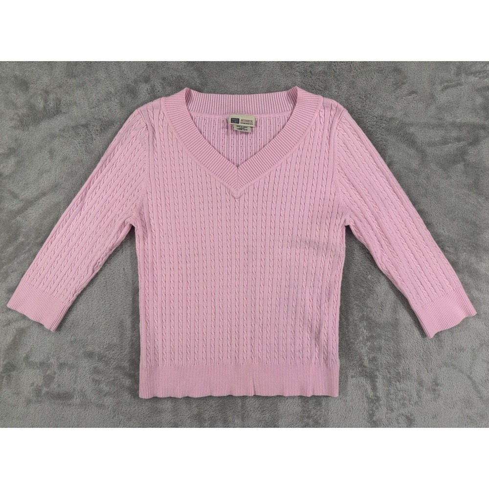 Faded Glory Sweater Womens L Cable Knit V Neck Pullover Pink Fairy Made In Japan